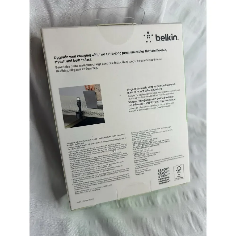 Belkin Boost Charge Pro Flex USB-C to USB-C Cable (2 Pack) Bundle Black/ Pink